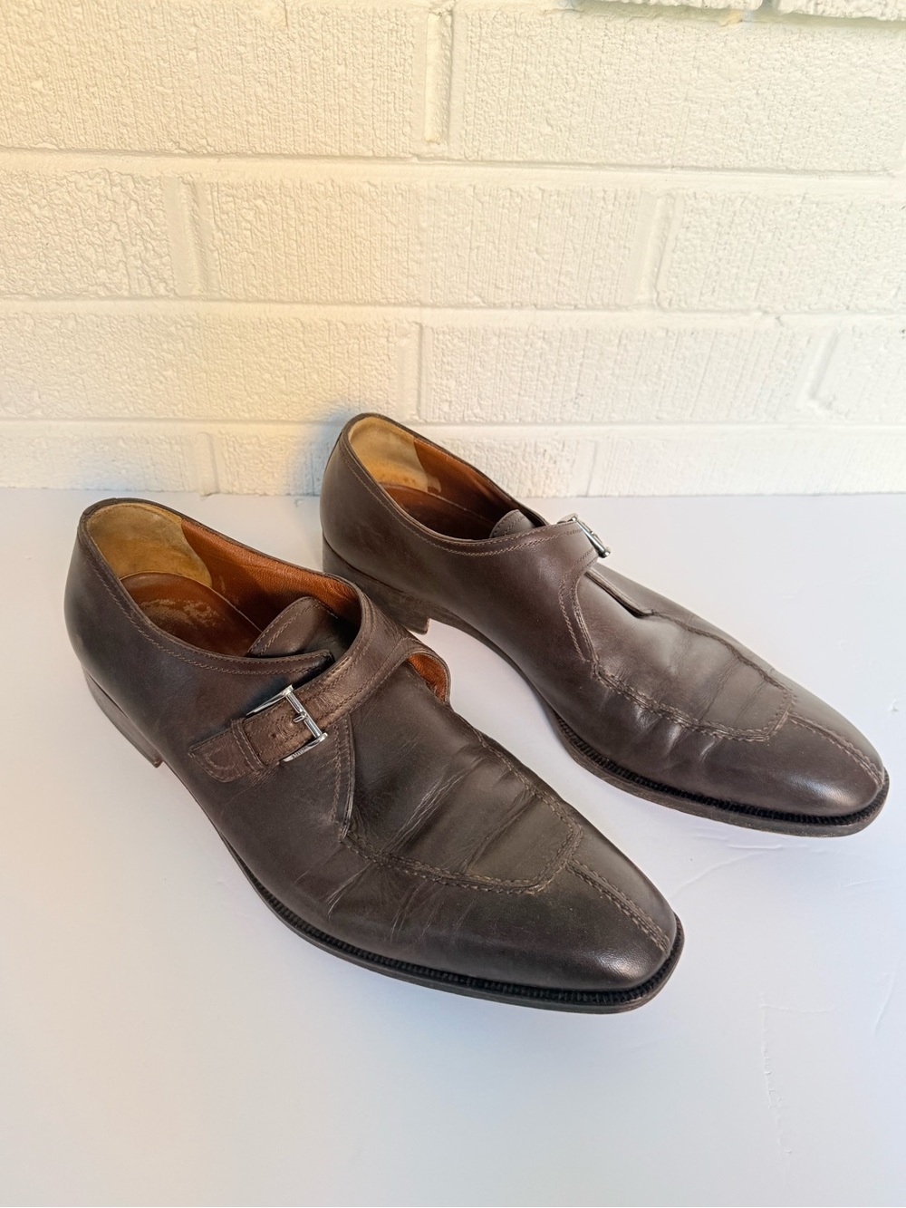 a. testoni Dark Brown Leather Single Monk Strap Oxfords